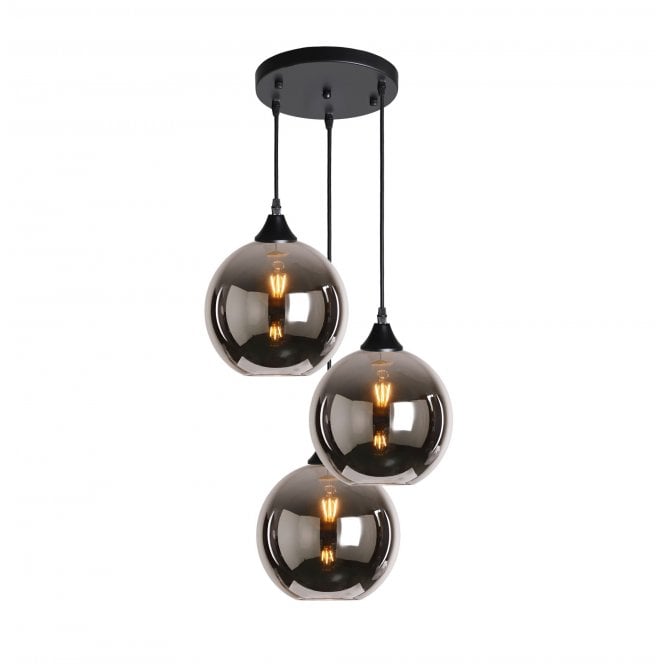 OPT 3 Light Ceiling Pendant Cluster in Black with Silver Glass Globe Shades