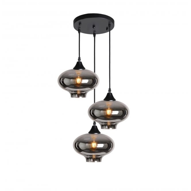 OPT 3 Light Ceiling Pendant Cluster in Black with Silver Glass Mushroom Shades