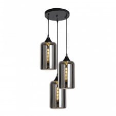 OPT 3 Light Ceiling Pendant Cluster in Black with Silver Glass Narrow Cylinder Shades