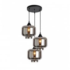 OPT 3 Light Ceiling Pendant Cluster in Black with Silver Glass Short Cylinder Shades