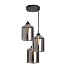 Black 3 Light Cluster with Wide Cylinder Silver Glass Shades
