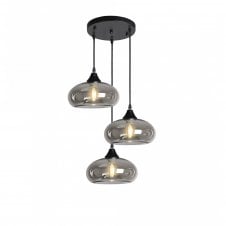 OPT 3 Light Ceiling Pendant Cluster in Black with Smoked Glass Convex Shades