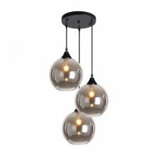 OPT 3 Light Ceiling Pendant Cluster in Black with Smoked Glass Globe Shades