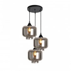 OPT 3 Light Ceiling Pendant Cluster in Black with Smoked Glass Short Cylinder Shades