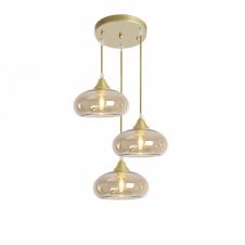 OPT 3 Light Ceiling Pendant Cluster in Gold with Amber Glass Convex Shades