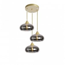 OPT 3 Light Ceiling Pendant Cluster in Gold with Silver Glass Convex Shades