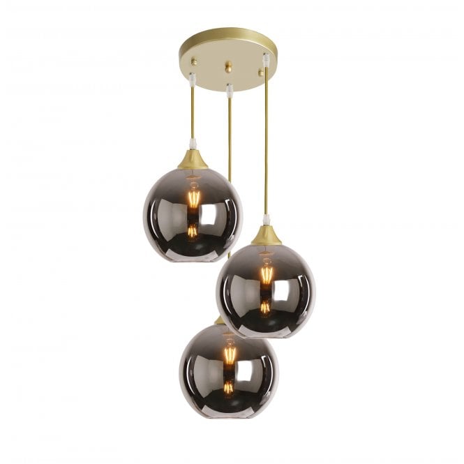OPT 3 Light Ceiling Pendant Cluster in Gold with Silver Glass Globe Shades