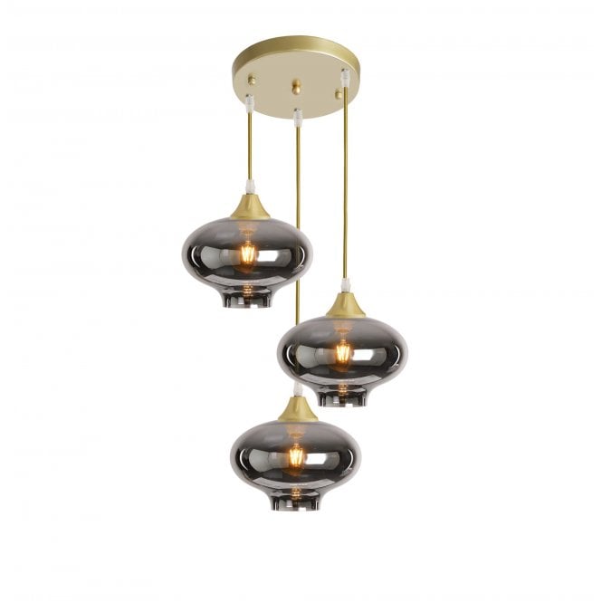 OPT 3 Light Ceiling Pendant Cluster in Gold with Silver Glass Mushroom Shades