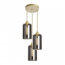 OPT 3 Light Ceiling Pendant Cluster in Gold with Silver Glass Narrow Cylinder Shades