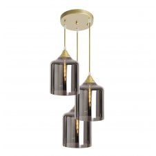 Gold 3 Light Cluster with Wide Cylinder Silver Glass Shades
