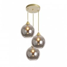 OPT 3 Light Ceiling Pendant Cluster in Gold with Smoked Glass Globe Shades