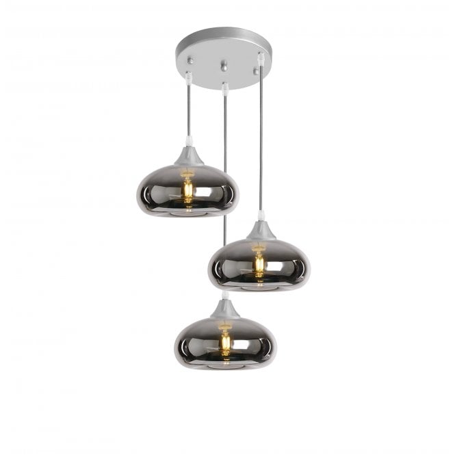 OPT 3 Light Ceiling Pendant Cluster in Silver with Silver Glass Convex Shades