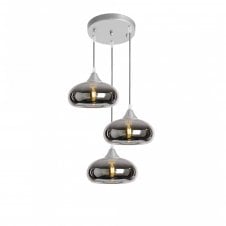 OPT 3 Light Ceiling Pendant Cluster in Silver with Silver Glass Convex Shades