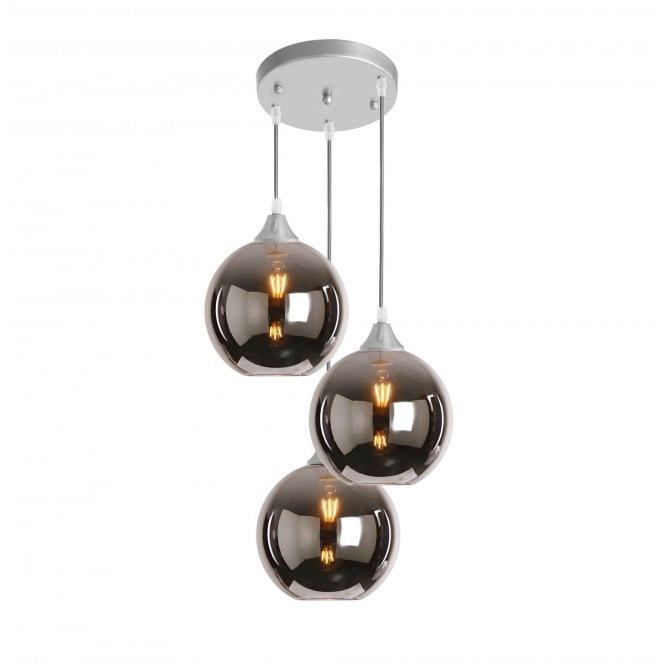 OPT 3 Light Ceiling Pendant Cluster in Silver with Silver Glass Globe Shades
