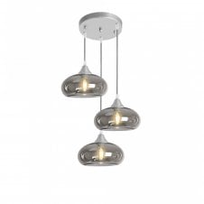 OPT 3 Light Ceiling Pendant Cluster in Silver with Smoked Glass Convex Shades