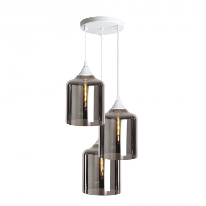 OPT 3 Light Ceiling Pendant Cluster in White with Silver Glass Wide Cylinder Shades