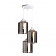 White 3 Light Cluster with Wide Cylinder Silver Glass Shades