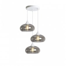 OPT 3 Light Ceiling Pendant Cluster in White with Smoked Glass Convex Shades
