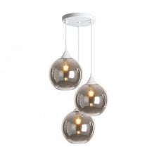 OPT 3 Light Ceiling Pendant Cluster in White with Smoked Glass Globe Shades