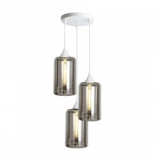 OPT 3 Light Ceiling Pendant Cluster in White with Smoked Glass Narrow Cylinder Shades