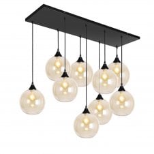 Black Ceiling Pendant Cluster with Amber Globe Shades
