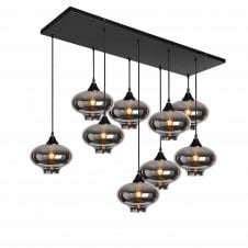 OPT 9 Light Ceiling Pendant Bar Cluster in Black with Silver Glass Mushroom Shades