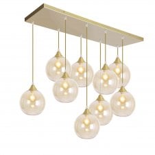 Gold Ceiling Pendant Cluster with Amber Globe Shades