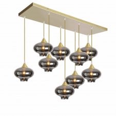 OPT 9 Light Ceiling Pendant Bar Cluster in Gold with Silver Glass Mushroom Shades