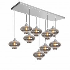 OPT 9 Light Ceiling Pendant Bar Cluster in Silver with Smoked Glass Mushroom Shades