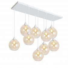 White Ceiling Pendant Cluster with Amber Globe Shades