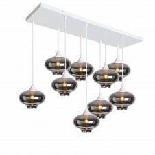 OPT 9 Light Ceiling Pendant Bar Cluster in White with Silver Glass Mushroom Shades
