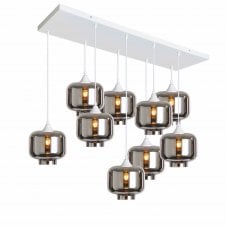 OPT 9 Light Ceiling Pendant Bar Cluster in White with Silver Glass Short Cylinder Shades