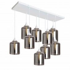 OPT 9 Light Ceiling Pendant Bar Cluster in White with Silver Glass Wide Cylinder Shades