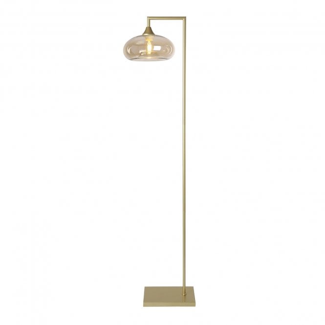 OPT Right Angled Floor Lamp Gold with Convex Cap Glass Amber Shade
