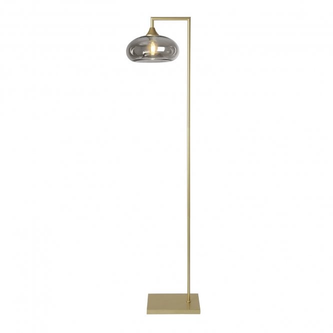 OPT Right Angled Floor Lamp Gold with Convex Cap Glass Silver Shade