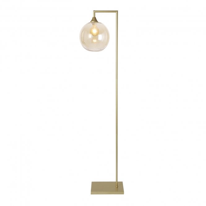 OPT Right Angled Floor Lamp Gold with Globe Glass Amber Shade