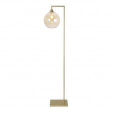 OPT Right Angled Floor Lamp Gold with Globe Glass Amber Shade
