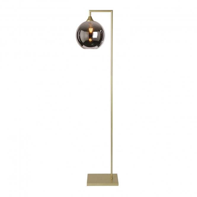 OPT Right Angled Floor Lamp Gold with Globe Glass Silver Shade