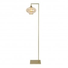 OPT Right Angled Floor Lamp Gold with Mushroom Globe Glass Amber Shade