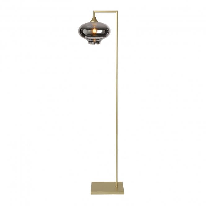 OPT Right Angled Floor Lamp Gold with Mushroom Globe Glass Silver Shade