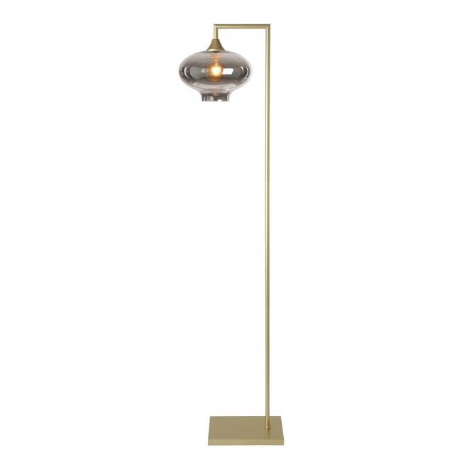 OPT Right Angled Floor Lamp Gold with Mushroom Globe Glass Smoked Shade