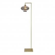 OPT Right Angled Floor Lamp Gold with Mushroom Globe Glass Smoked Shade