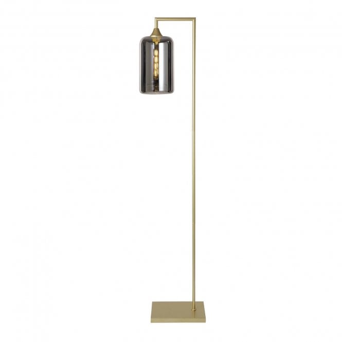 OPT Right Angled Floor Lamp Gold with Narrow Cylinder Glass Silver Shade