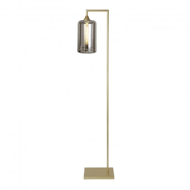 OPT Right Angled Floor Lamp Gold with Narrow Cylinder Glass Smoked Shade
