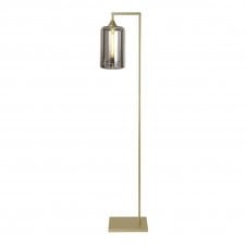 OPT Right Angled Floor Lamp Gold with Narrow Cylinder Glass Smoked Shade