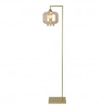 OPT Right Angled Floor Lamp Gold with Short Cylinder Glass Amber Shade