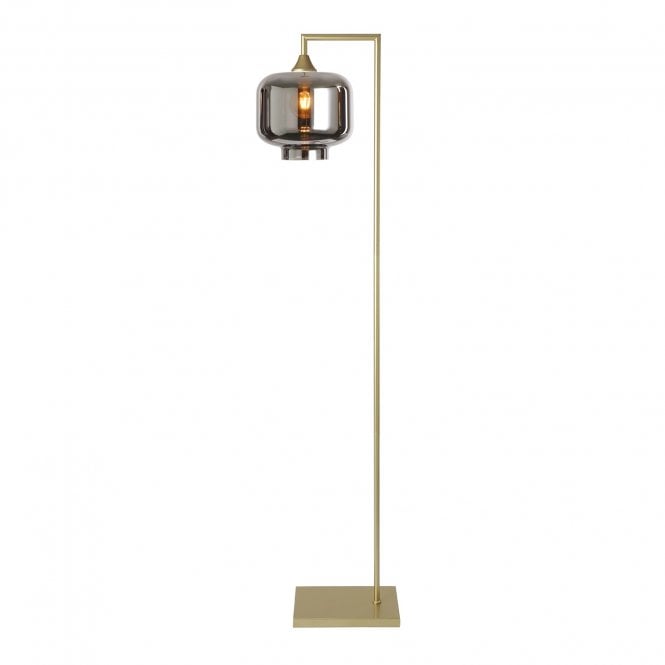 OPT Right Angled Floor Lamp Gold with Short Cylinder Glass Silver Shade
