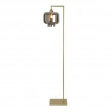 OPT Right Angled Floor Lamp Gold with Short Cylinder Glass Smoked Shade