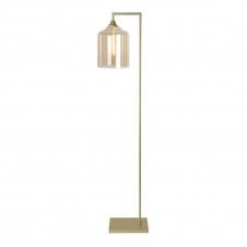 OPT Right Angled Floor Lamp Gold with Wide Cylinder Glass Amber Shade