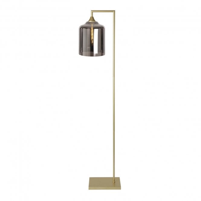 OPT Right Angled Floor Lamp Gold with Wide Cylinder Glass Silver Shade